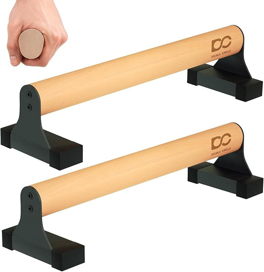 Double Circle Parallettes Push Up Bar with Ergonomic Wooden Handles - Calisthenics Equipment - Non-slip Parallel Bars for Strength Training and Calisthenics - Pushup Handles Parallettes Bars