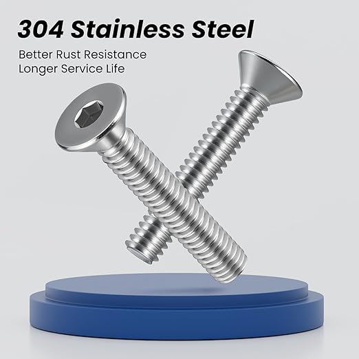 1/4-20 Bolt, 1/4-20 x 1/2 Inch Flat Socket Head Screws 30Pcs, 304 Stainless Steel 18-8 Countersunk Bolts, Full Thread, with Hex Spanner