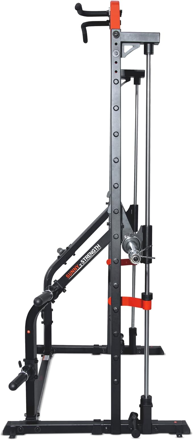 Sunny Health & Fitness Premium Smith Machine & Squat Cage Rack, Pull-Up Bar, Spotter Blocks for Weightlifting & Bench Press for Home Gym Strength Training