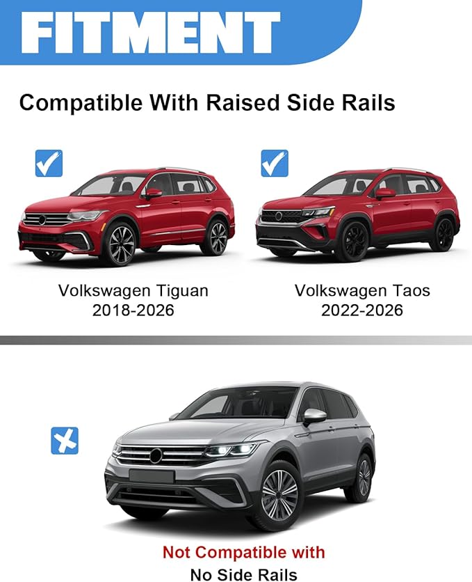 FengYu 300lb Lockable Roof Rack Cross Bars Compatible with Volkswagen VW Tiguan 2018-2026 (Not for Limited) & Taos 2022-2026, Heavy Duty Aluminum Roof Rails Crossbars Cargo Bars Canoe Rooftop Black