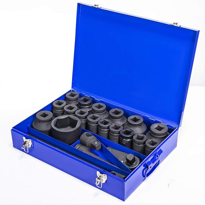 Stark USA 21-Pieces Metric Jumbo Assortment Impact Socket Set 1-inch DR Deep MM Drive Extension Bar with 27mm to 80mm Case