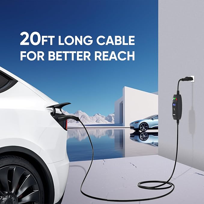 Level 1-2 Tesla Charger - 110-240V, 16 Amp, NEMA 6-20 Plug with NEMA 5-15 Adapter - Portable Electric Car Charger for Tesla - Compatible with All Tesla Models X/Y/3/S