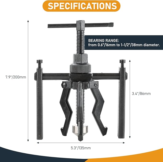 ATPEAM 3 Jaw Inner Bearing Puller - Heavy Duty Pilot Bearing and Bushing Removal Tool for Cars and SUVs