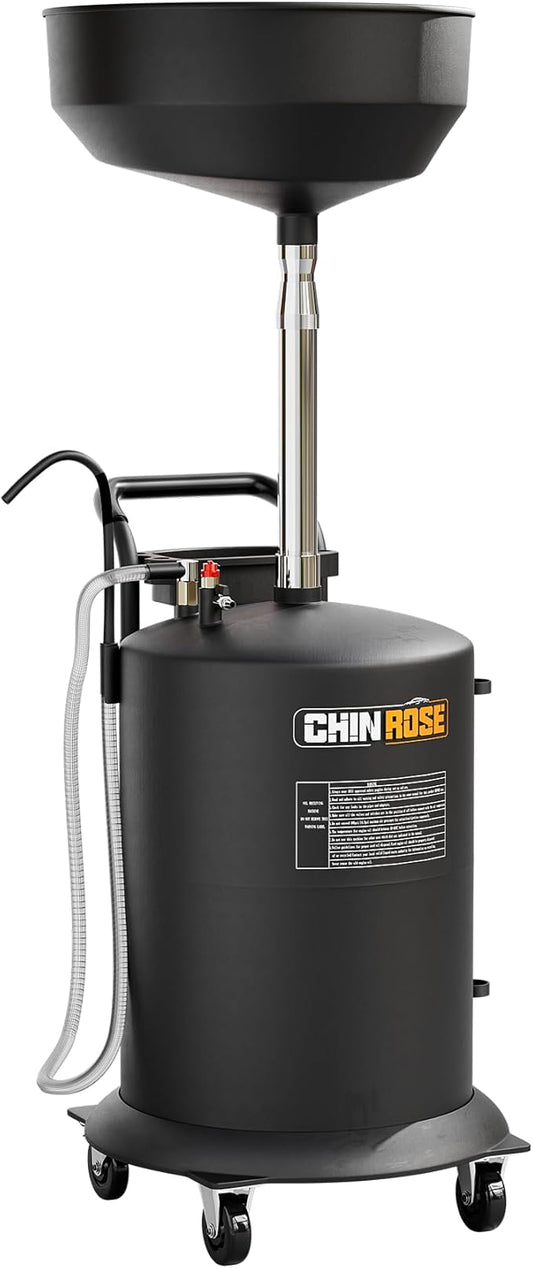18.5 Gallon Industrial Fluid Drain Tank, Oil Drain Extractor, Portable Pneumatic Waste Oil Drain with Wheels, Adjustable Funnel Height