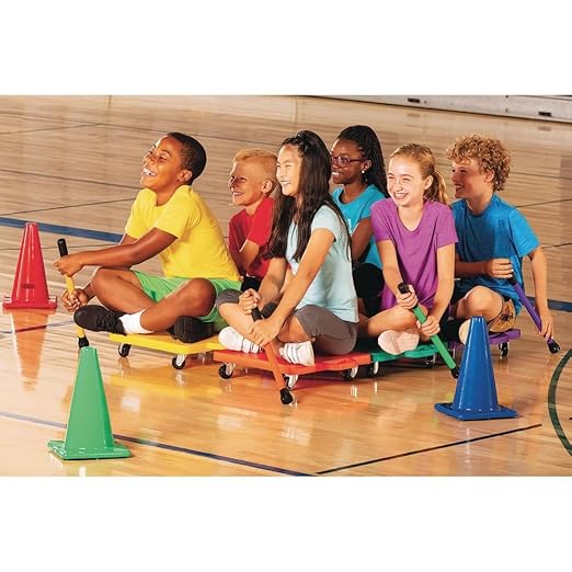 S&S Worldwide 16" Scooters. Set of 6 Different Colored Scooters with Smooth Rolling, Non-Marring 2" Casters. Durable HDPE Plastic Base with Built in Hand Protectors. Perfect for PE Class.