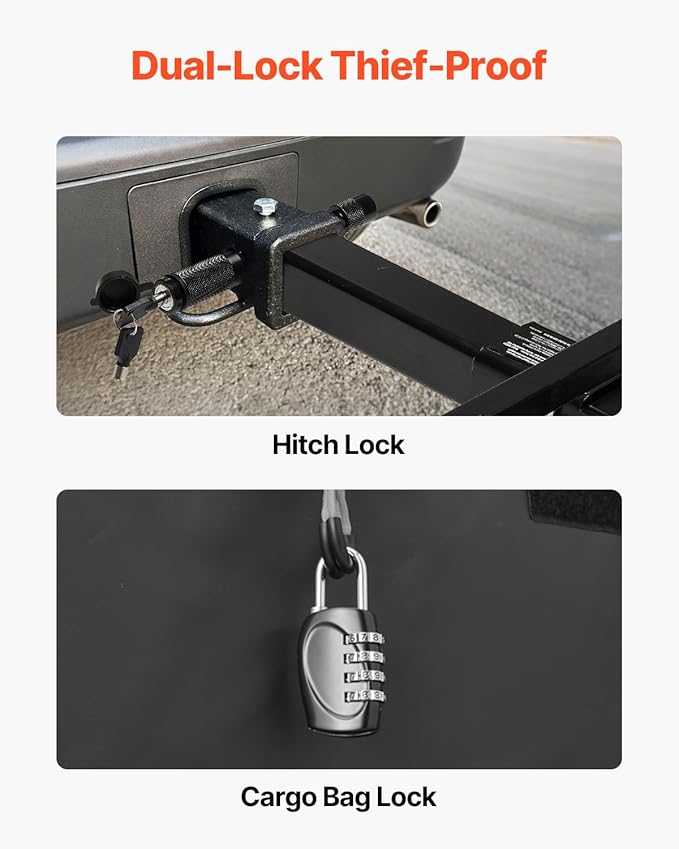 VEVOR 60" x 20" x 6" Hitch Cargo Carrier, 500 lbs Capacity with Cargo Net & Waterproof Cargo Bag, Folding Hitch Mount Cargo Carrier Basket with Hitch Lock for 2" Receiver, Fit for SUVs