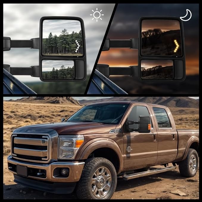 DWVO Towing Mirrors Compatible with 2008 2009 2010 2011 2012 2013 2014 2015 2016 Ford F250/F350/F450/F550 Super Duty, Left & Right Tow Mirrors with LED Signal & Power Heated, Black