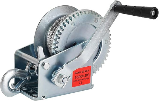 Heavy Duty Hand Winch 3500 lbs with 32 ft Steel Wire Rope, Hand Crank Strap Gear Winch with Steel Wire, for ATVs Boats Trailers Trucks Auto Marine