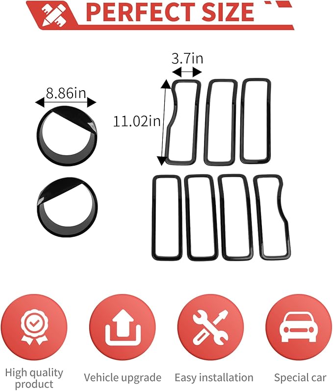 Front Grill Inserts Front Headlight Cover Kit fit for Jeep Wrangler JL JLU Gladiator JT 2024+ Exterior Accessories,Black