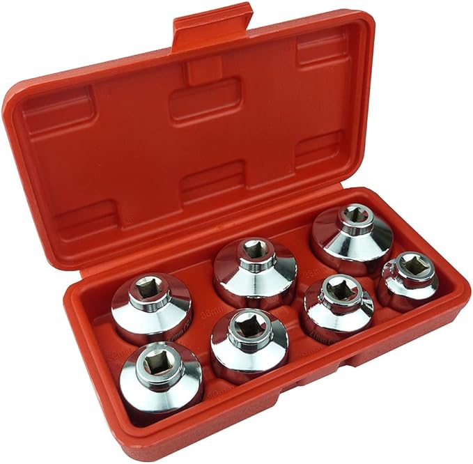 Oil Filter Socket Set, Oil Filter Wrench Set includes 24mm,27mm,29mm,30mm,32mm,36mm,38mm,7-Piece Filter Tool Kit for Mercedes Benz,VW,BMW etc.