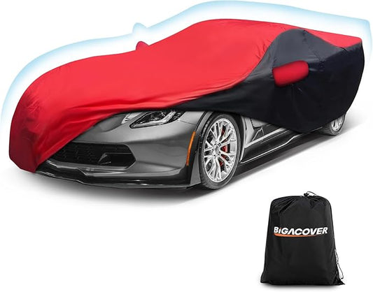 for c7 Corvette Car Cover All Weather Protection Waterproof Windproof for 2014-2019 C7 Stingray, for C7 Chevy Corvette Stingray Z51 Z06(Black&Red Combo)