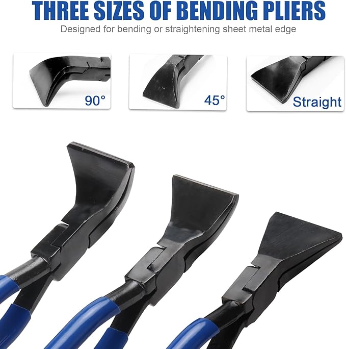 XJX 3-Piece Sheet Metal Hand Seamers, Bending Metal Hand Tools Straight, 45°and 90° Sheet Metal Bending Pliers Set