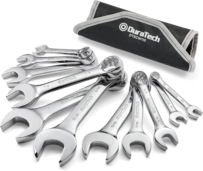 DURATECH Stubby Combination Wrench Set, SAE, 11-piece, 3/8'' to 1'', 12-Point, CR-V Steel, with Rolling Pouch