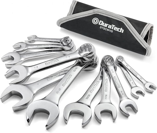 DURATECH Stubby Combination Wrench Set, SAE, 11-piece, 3/8'' to 1'', 12-Point, CR-V Steel, with Rolling Pouch