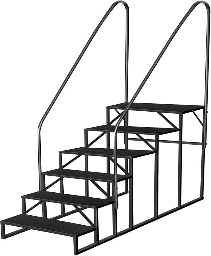 6 Step Hot Tub Steps Outdoor, RV Steps with 2 Handrails, Portable RV Stairs, Heavy Duty Truck Camper Steps Ladders for Travel Trailers, 5th Wheel, Motor Home, Spa, and Porch