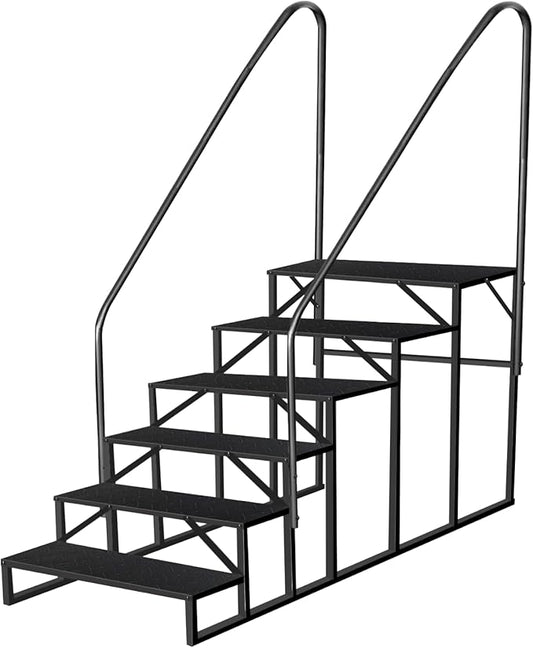 6 Step Hot Tub Steps Outdoor, RV Steps with 2 Handrails, Portable RV Stairs, Heavy Duty Truck Camper Steps Ladders for Travel Trailers, 5th Wheel, Motor Home, Spa, and Porch
