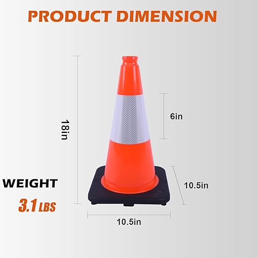4 Pack 18" Orange PVC Traffic Safety Cones with Weighted Black Base – Durable High-Visibility Cones for Parking, Construction, Roadwork, and Driving Practice (Orange, 18 inch -4 Pack)