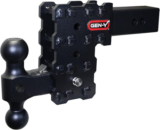 GEN-Y Hitch Solid Shank Adjustable Tow Hitch with Dual-Ball for 2.5" Receiver - 5" Drop - 16,000 LB Towing Capacity - 1,600 LB Tongue Weight - Black