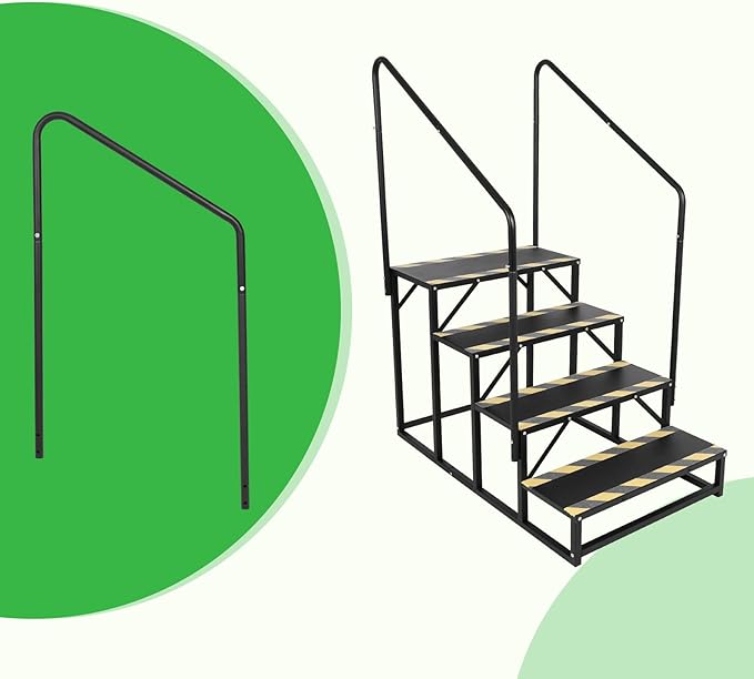 Assist Handrail for 4 RV Step Stairs,Hot Tub Steps with Handrail,Portable Step Ladder for Travel Trailer,Camper,Porch,Pet Stair,Outdoor Stairs with Non-Skid Tapes