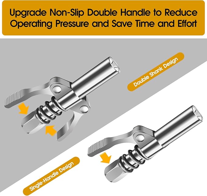 Grease Gun Coupler, Grease Gun Tips, Grease Gun Accessories, 12000 PSI Leak Proof Design Double Handle Grease Nozzle, Compatible with All 1/8" NPT Grease Guns (2PCS)