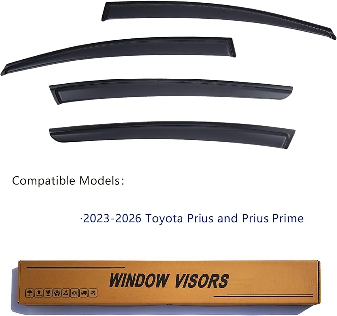Window Visors Rain Guards fits 2023-2026 Toyota Prius & Prius Prime, Window Wind Deflectors Vent Shades Accessories, Out-Channel, Dark Smoke 4 Pcs, 2024 2025