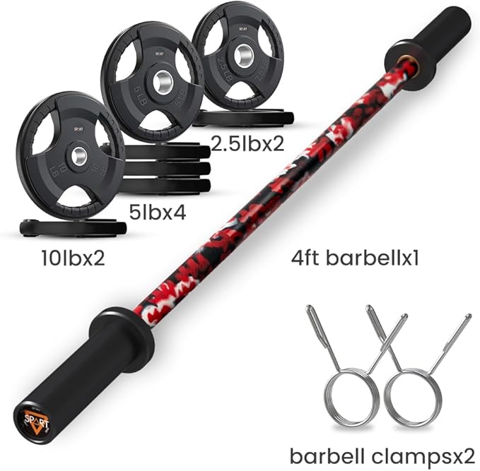 4FT Olympic Barbell Bar, 47Inch Straight Weight Bar with 2 Collars, Solid Olympic Bar with Bearings, 500Lbs Capacity Weightlifting Bar for Home Gym Strength Training, Suitable for 2 Inch Plates