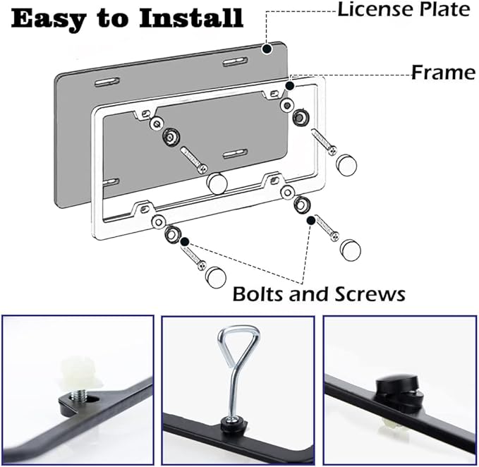 Matte Black License Plate Frames - 2 Pack Black Car Plate Frames, Universal Aluminum 4 Holes License Plate Frame for Front and Rear Car Tags.