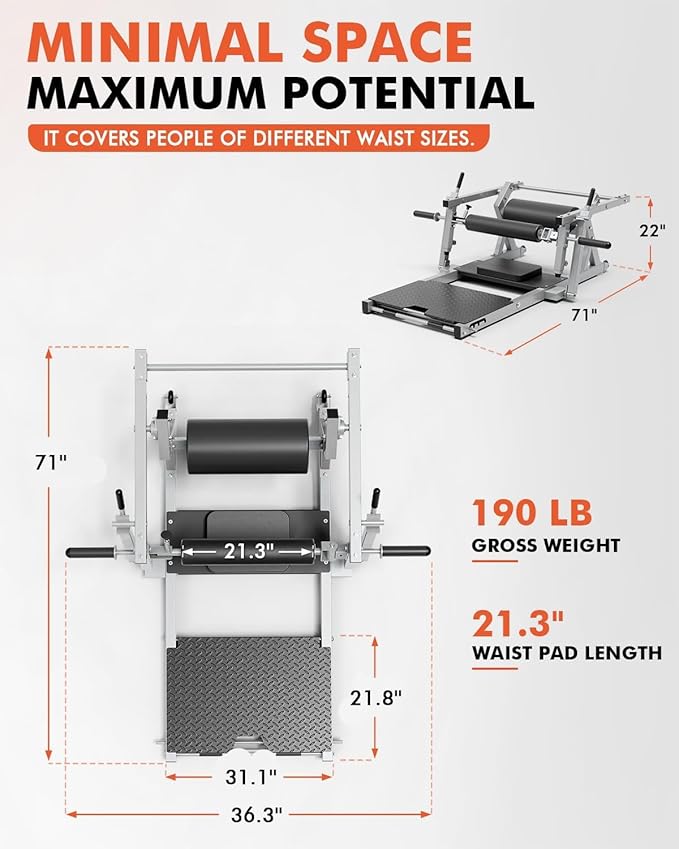 GMWD Hip Thrust Machine, 800LBS Plate-Loaded Glute Bridge Machine with Weight Holder, Heavy Duty Butt Exercise Equipment for Glute Muscles Building and Butt Shaping, Adjustable Footboard, Red