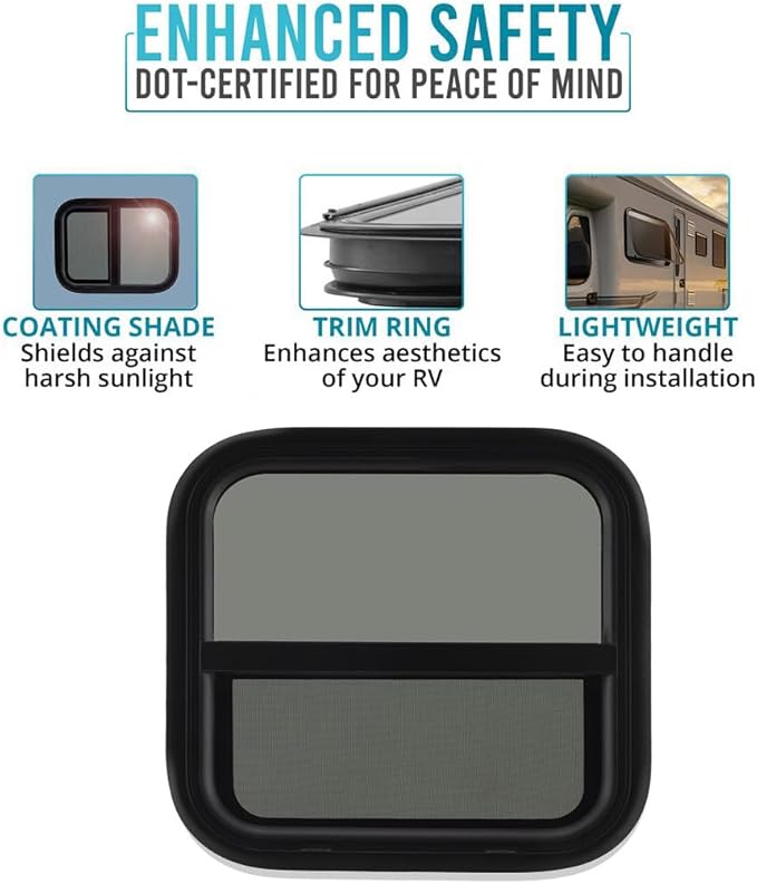 ProFlex RV Vertical Sliding Window 14" W x 22" H – Heavy Duty Ultra Thick Tempered Glass, RV Camper Windows Replacement with Trim for 1-1/2’’ Wall Thickness – Easy Installation, DOT Certified