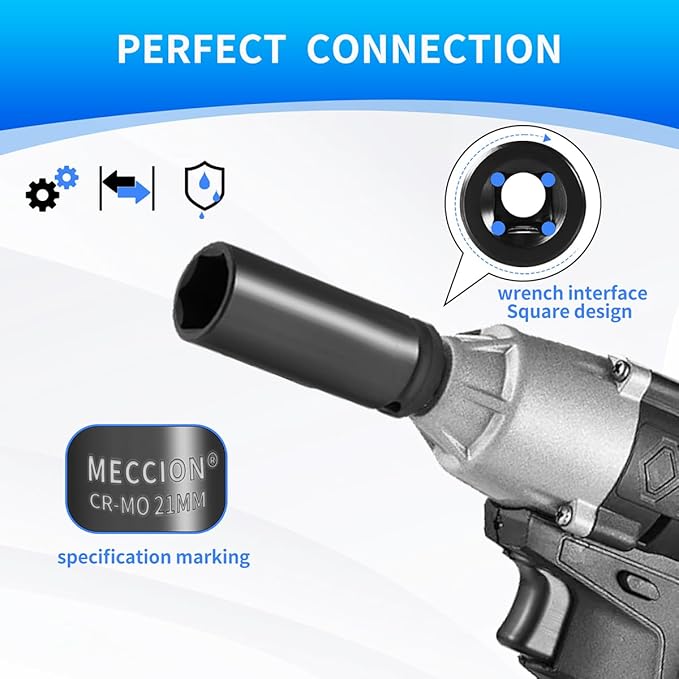 Meccion 1/2 Inch Drive Impact Socket 23mm Metric, 6 Point Cr-Mo Deep Impact Socket, 78mm Length