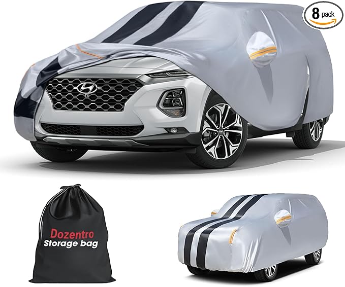 10 Layers Car Cover Custom Fit for Hyundai Santa Fe 2006-2026 100% Waterproof All Weather Automobiles, Gift with Towel, Heavy Duty Car Covers for Rain Sun UV Protection with Door Zipper.