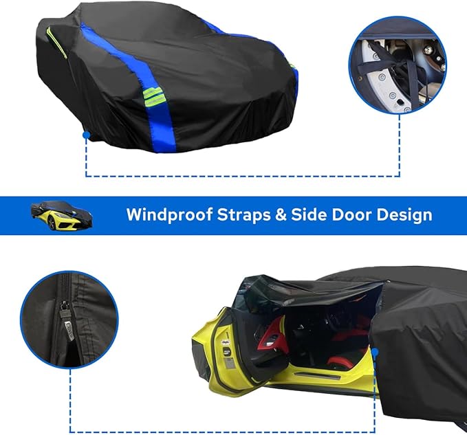 Avecrew for Chevrolet Corvette C8 Car Cover Waterproof All Weather for Automobiles, Outdoor Full Exterior Covers Fit 2020-2025 Corvette C8 with Windproof Strap and Driver Door Zipper