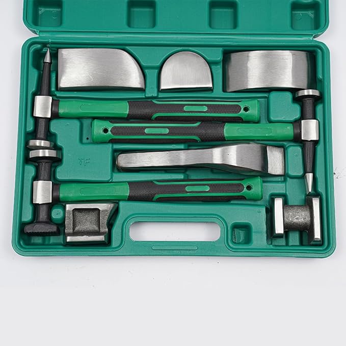 CNCEST 9 Pcs Auto Body Hammer and Dolly Kit, Fender Repair Tool Dent Remover Tool Dent Remover Tool w/Hammer and Dolly, Car Sheet Metal Shaping Movable Auto Body Repair Tool Hammer Dolly Set