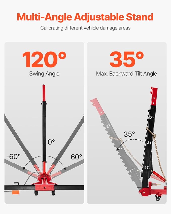 VEVOR Auto Body Frame Puller Straightener, 6T Tension Car Body Repair Equipment with 6000PSI Hydraulic Foot Pump & Swivel Post, Includes 16 Straightening Tools, for Auto Repair Shop, Sedan SUV Pickup