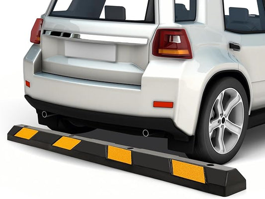 Goplus Parking Block, 72” Rubber Parking Bumpers with 8 High Reflective Yellow Safety Stripes, Heavy Duty Parking Target, Garage Wheel Stoppers Parking Curb for Car, Truck, RV and Trailer