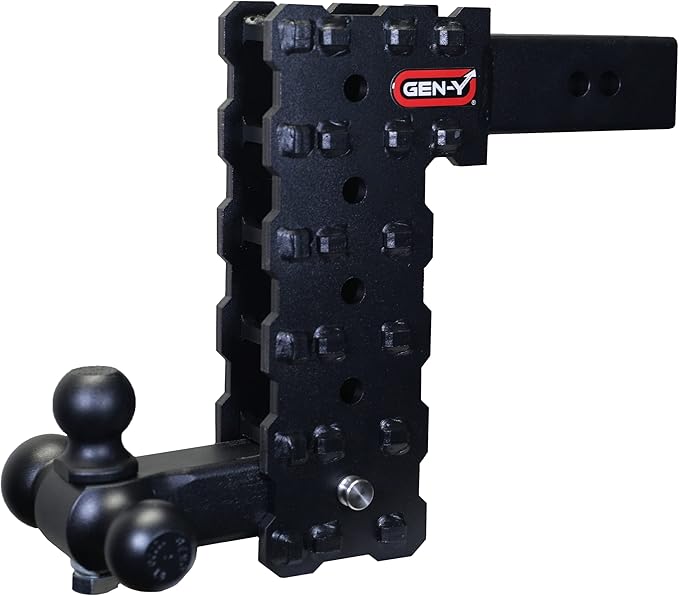 GEN-Y Hitch Solid Shank Adjustable Tow Hitch with Tri-Ball Mount for 2.5" Receiver - 10" Drop - 16,000 LB Towing Capacity - 1,600 LB Tongue Weight - Black