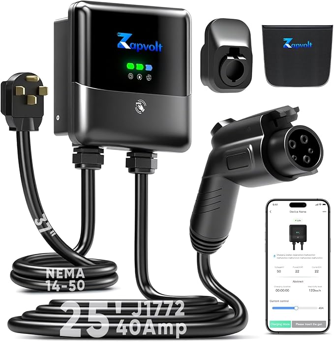 Level 2 EV Charger 40Amp 240V 9.6kW - 25FT Smart Wall Charging Station for Home, J1772 NEMA 14-50, with EV Charger Port Cover Waterproof, RFID Card, WiFi Enabled, UL Certified - GEN 2