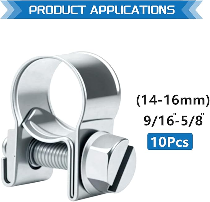 14-16MM Fuel Injection Hose Clamps 9/16"-5/8" Gas Line Clamps Pipe Clamp for Automotive Diesel Petrol Pipes