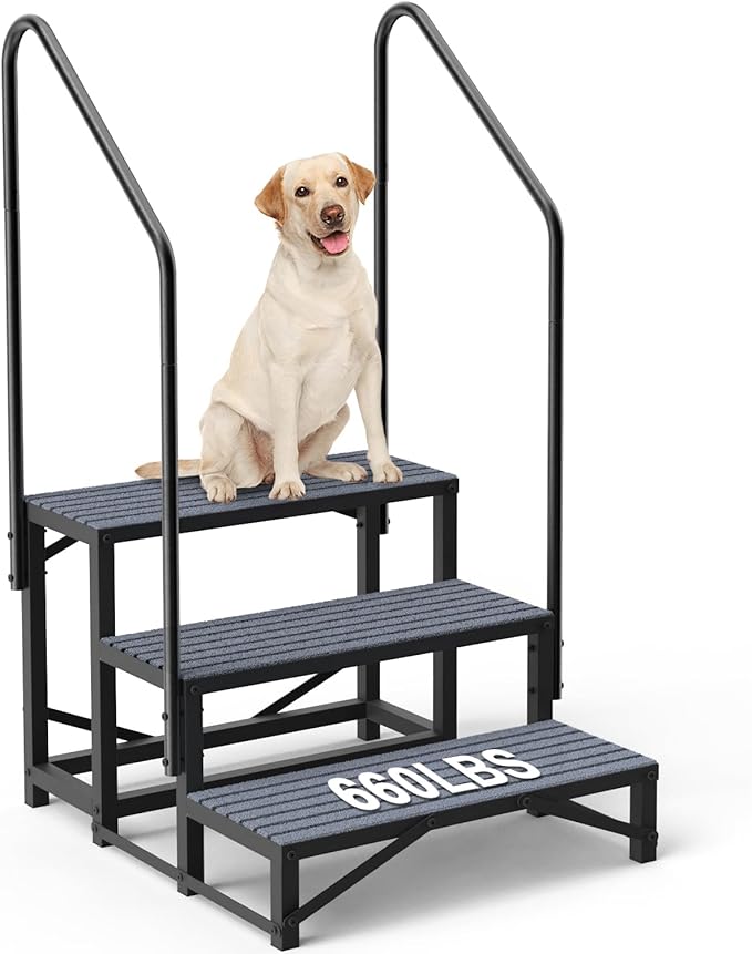 3-Step RV Steps with Dual Handrails, Heavy-Duty Mobile Home Steps, RV Stairs for Camper, Hot Tub, Trailer & Porch with Non-Slip Mats