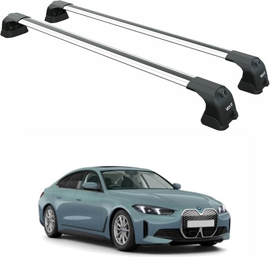 Fits BMW i4 Roof Rack Cross Bars – G26 with Factory Fixing Points, 330 lbs Capacity, Aluminum T-Slot Bars, Lockable, No-Drill Installation (Silver)