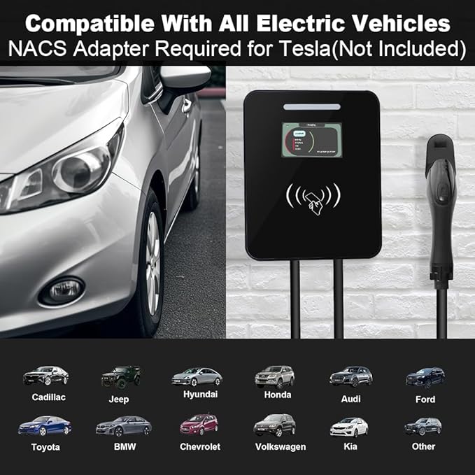 Level 2 EV Charger Electric Vehicle Charging Stations Hardwired 48 Amp 240V NEMA 14-50 J1772 Connector 11.5KW Wall-Mounted EV Charger FCC ETL ROHS Certified for EVs/PHEVs (WiFi APP/Plug-Play)