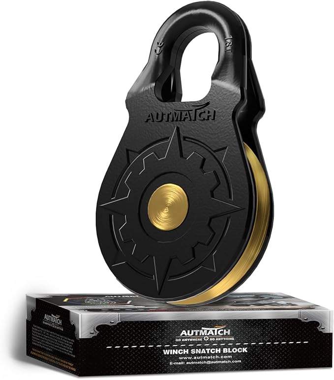 AUTMATCH Winch Snatch Block 18 Ton - Winch Pulley (79,366 Lbs) Break Strength, Heavy Duty Off Road Recovery Towing Pulley Blocks for Synthetic Rope or Steel Cable, Truck, UTV, ATV, Black