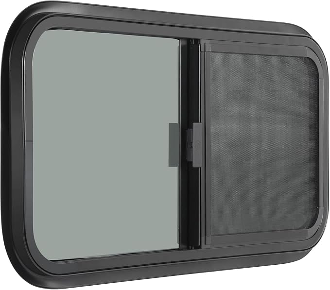Horizontal RV Window, 30" W x 20" H Tinted Sliding RV Window with Net Screen and Trim Ring, Suitable for 15/16" or 1-3/8" and Slightly Thicker Up to 1/16" Walls, DOT Approved