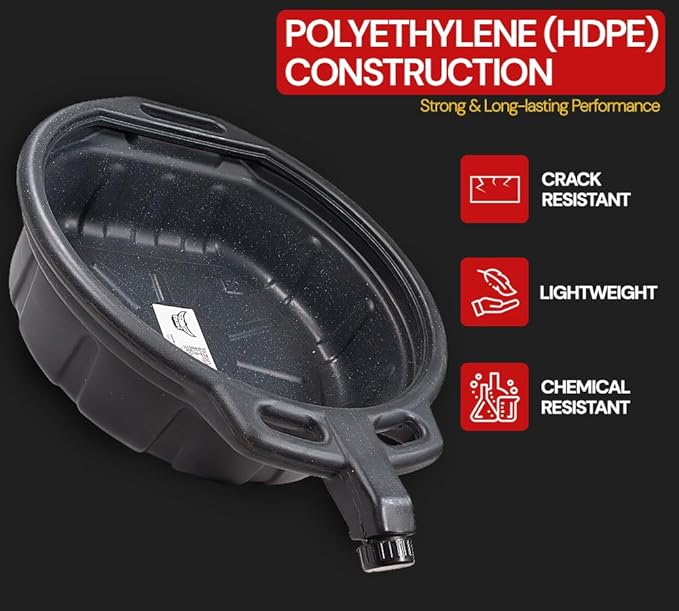 Mytee Products Automotive Oil Drain Pan - Black Plastic Anti Splash, Motor Large Oil Drip Catcher Pan for Changing Oil, Spill-Proof Design - 4.25-Gallon