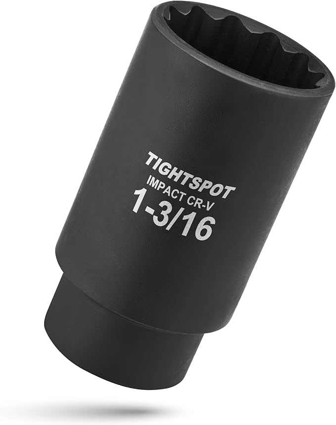 TIGHTSPOT 1/2 Inch Drive - 1 3/16 Inch Deep Impact Socket with Anti-Rounding 12 Point Design, Heat-Treated CRV Steel