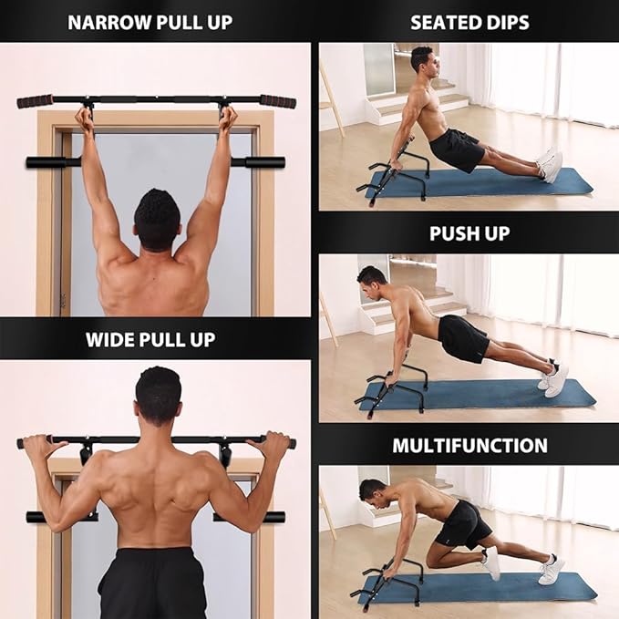 ONETWOFIT 2025 Upgrade Multi-Grip Pull Up Bar for Doorway - 460 lbs Heavy Duty Chin-Up Bar for Home Gym Exercise, Door Frame Pull Up Bar for Almost All Doors