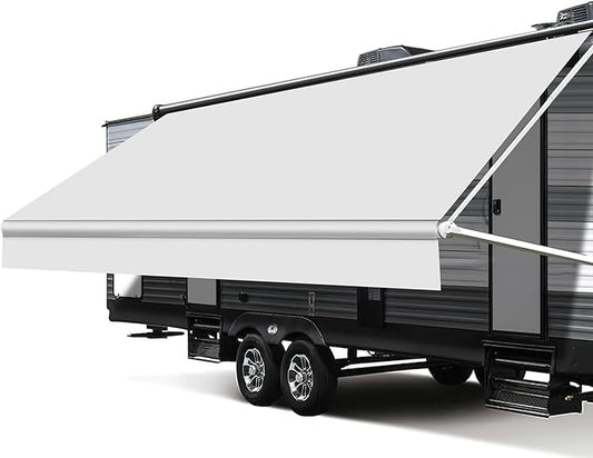 RV Awning Fabric Replacement, 18.5oz Heavy-Duty Weatherproof Vinyl Camper Awning Replacement Universal Outdoor Canopy for RV, Motorhome, Trailer Awnings (White, 10'(Fabric 9'2"))