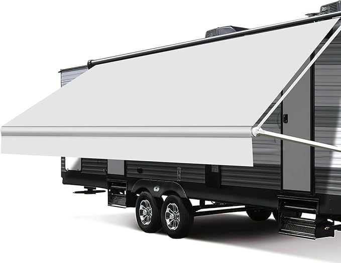RV Awning Fabric Replacement, Upgraded 18.5oz Vinyl Camper Awning Replacement, Universal Outdoor Canopy for Electric and Manual RV Awning (18'(Fabric 17'2"), White)