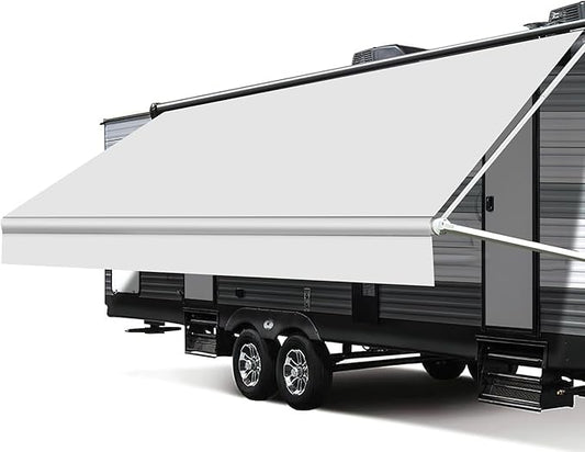 RV Awning Fabric Replacement, Upgraded 18.5oz Vinyl Camper Awning Replacement, Universal Outdoor Canopy for Electric and Manual RV Awning (20'(Fabric 19'2"), White)