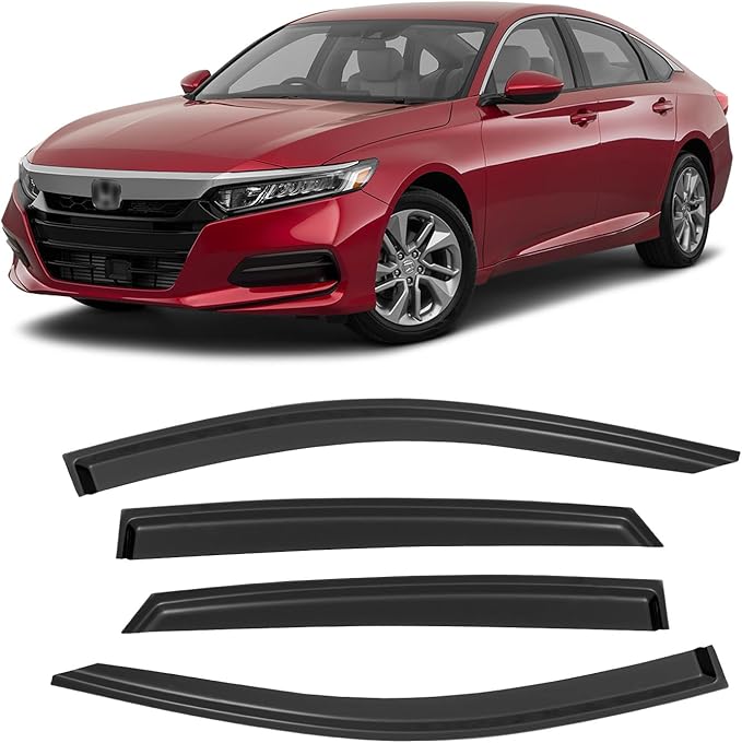 Window Rain Guards for Honda Accord 2018-2023, Window Visor Guards Wind Deflectors Vent Shade Vent Visors Rain Shields Sun Side Shatterproof 2019 2020 2021 2022, Tape-on/Outside-Mount